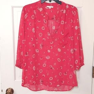 Pleione red sheer dandelion print top, size M